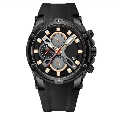 Ανδρικά Casual Alloy Quartz Sport Ρολόγια Πολυλειτουργικά Chrono Silicone 3ATM