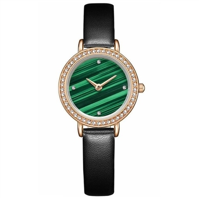 Bezel γυναικών γνήσιο πράσινο γυναικείο Malachite ρολογιών χαλαζία διαμαντιών