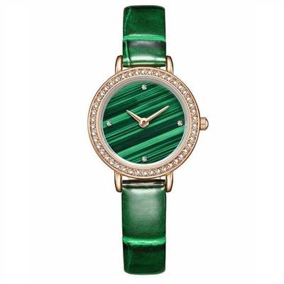Bezel γυναικών γνήσιο πράσινο γυναικείο Malachite ρολογιών χαλαζία διαμαντιών