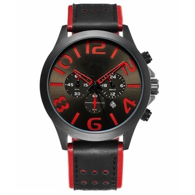 Chronograph των τριπλών ημερομηνίας πορπών καρφιτσών ημερολογιακών ρολογιών δέρματος ατόμων ζωνών ρολόγια
