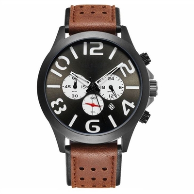 Chronograph των τριπλών ημερομηνίας πορπών καρφιτσών ημερολογιακών ρολογιών δέρματος ατόμων ζωνών ρολόγια