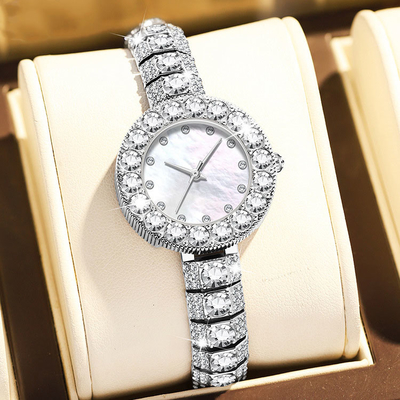 Ελαφρύς χαλαζίας Wristwatch γυναικών πολυτέλειας μόδας με το διαμάντι αδιάβροχο