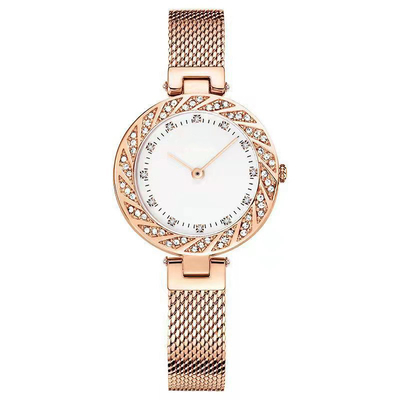 Bezel Wristwatch μόδας διαμαντιών γυναικείο ρολόι ζωνών πλέγματος τρυπανιών