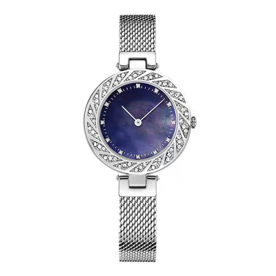Bezel Wristwatch μόδας διαμαντιών γυναικείο ρολόι ζωνών πλέγματος τρυπανιών
