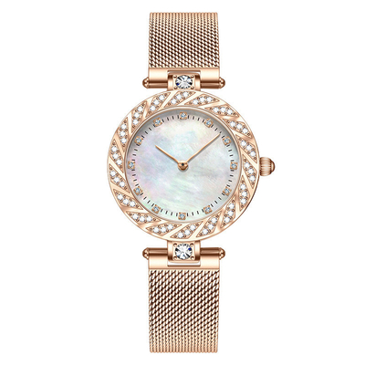 Bezel Wristwatch μόδας διαμαντιών γυναικείο ρολόι ζωνών πλέγματος τρυπανιών