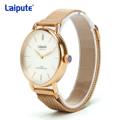 Αυξήθηκε χρυσός χαλαζίας Wristwatch Laipute ανοξείδωτου αδιαφανές