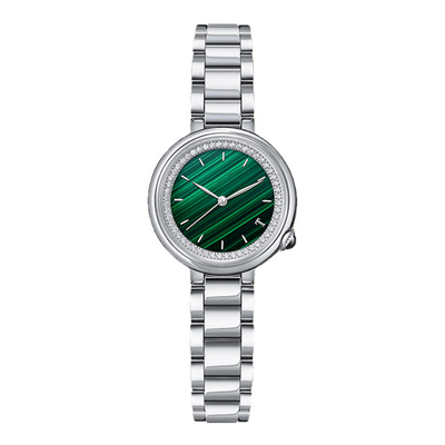 SS316L ορυκτό λουρί δέρματος γυαλιού Wristwatch χαλαζία γυναικών