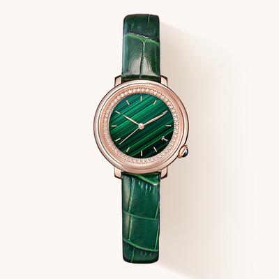 SS316L ορυκτό λουρί δέρματος γυαλιού Wristwatch χαλαζία γυναικών
