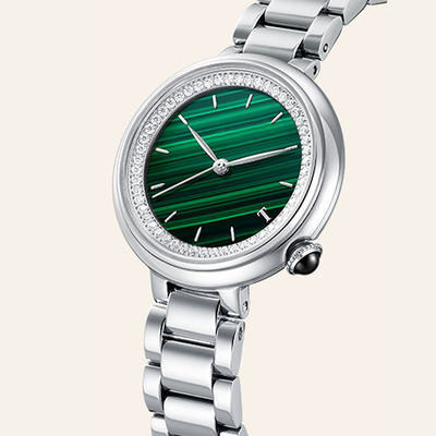 SS316L ορυκτό λουρί δέρματος γυαλιού Wristwatch χαλαζία γυναικών
