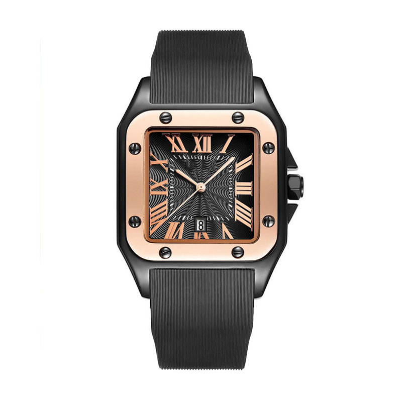 Τετραγωνικός αδιάβροχος ρωμαϊκός τρύγος Wristwatch χαλαζία λουριών σιλικόνης