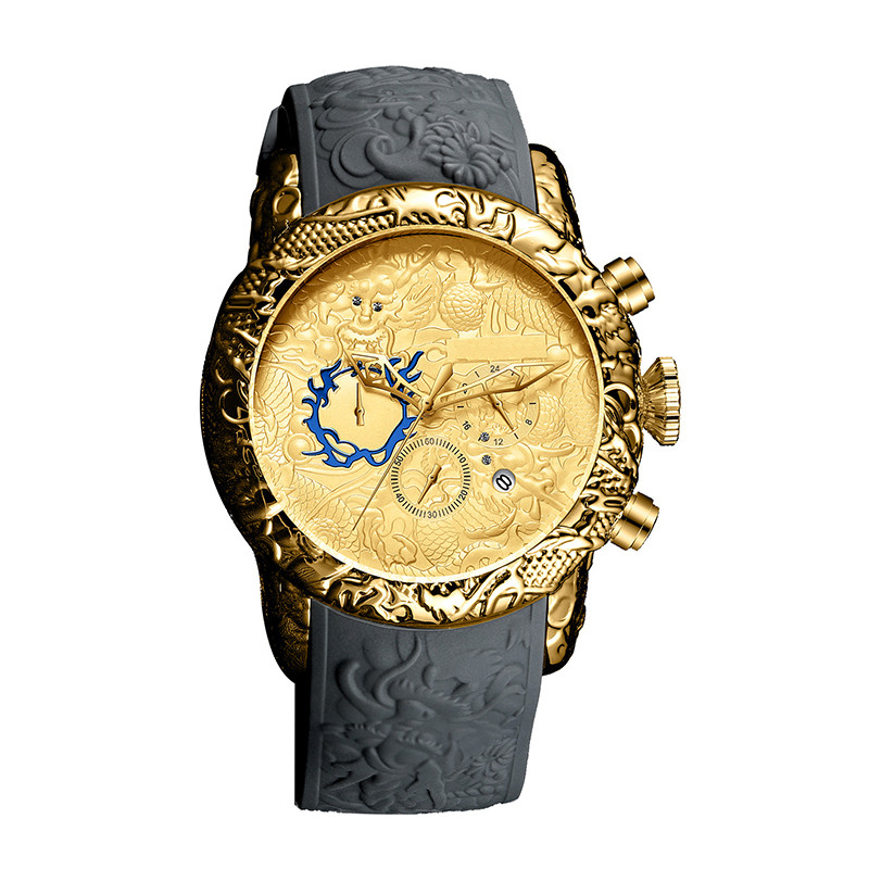 Chronograph ρολογιών των μεγάλων ατόμων πινάκων αδιάβροχη ημερομηνίας αναλογική ταινία βατράχων σχεδίου δράκων χαλαζία τρισδιάστατη